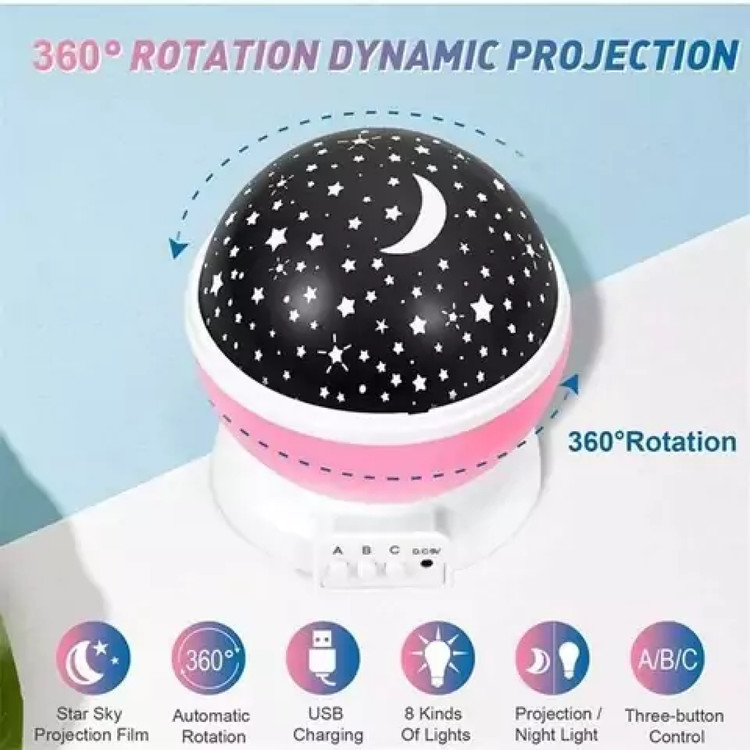 چراغ خواب کهکشانی کودک مدل ماه و ستاره star master- کد42