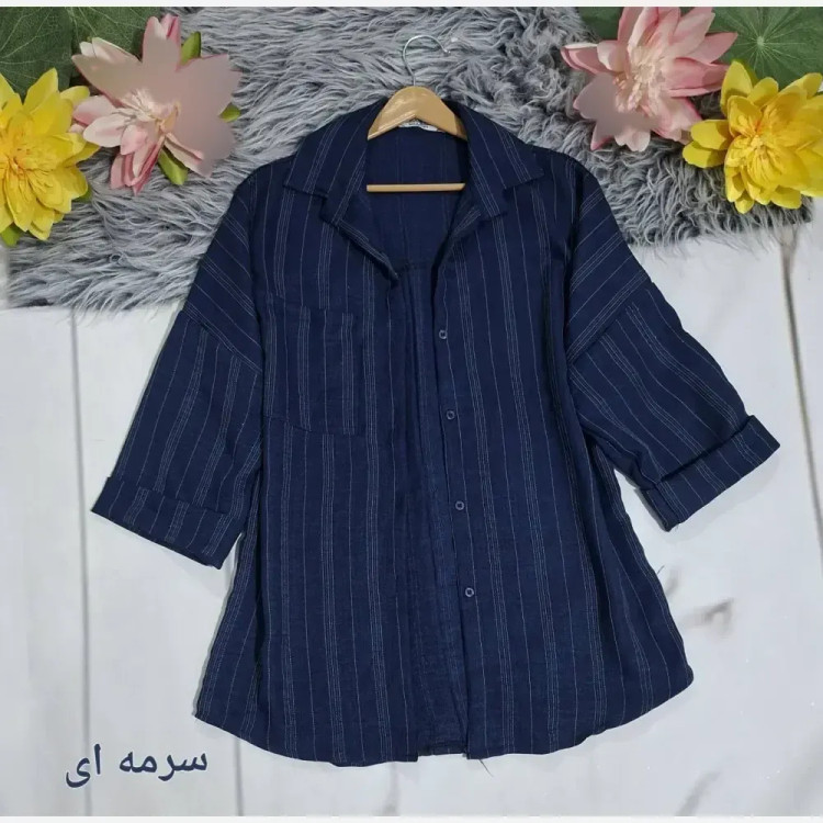 شومیز مانتویی زنانه جنس شانتون آستین پاکتی فری سایز تا 48