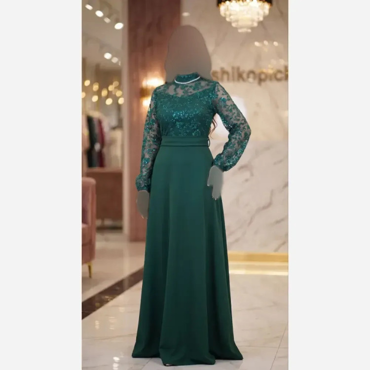 پیراهن زنانه مدل فریال جنس فلامنت و تور رنگ مشکی قد 160