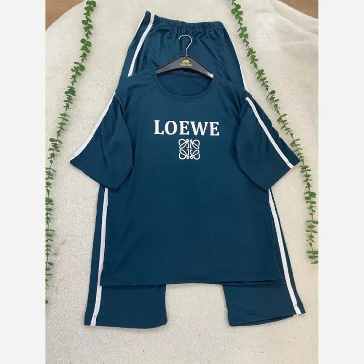 ست تیشرت و شلوار زنانه طرح LOEWE جنس سوپر اسپان فول کش فری سایز