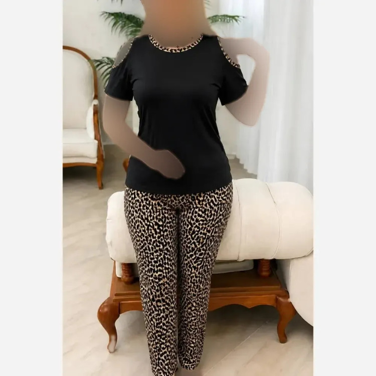 ست تیشرت و شلوار زنانه مدل پرنس جنس ویسکوز کش سایز فری 38 تا 48