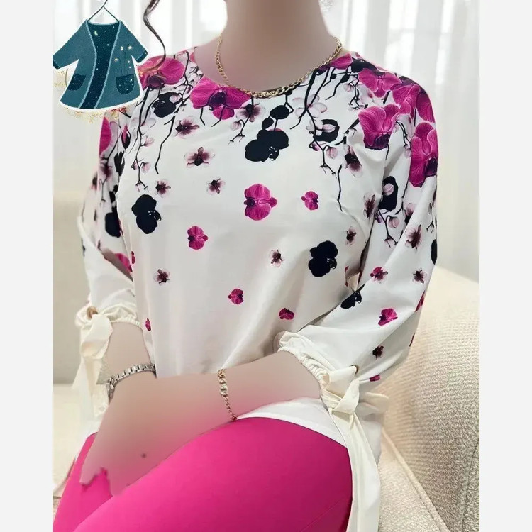 شومیز گلدون الیاف با کیفیت گلدوزی شده رنگ پسته ای فری سایز