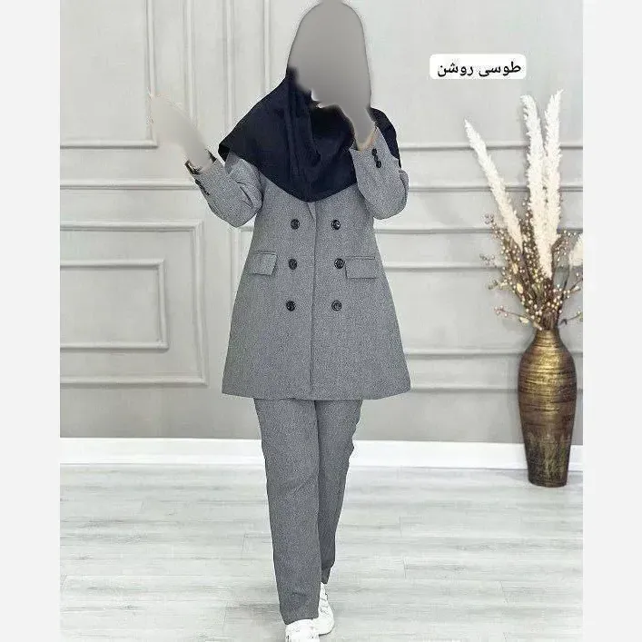 کت شلوار اداری زنانه جنس فاستونی رنگ مشکی و سرمه ای سایز بندی متنوع