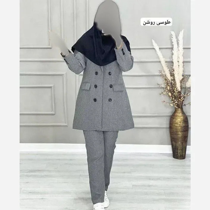 کت شلوار اداری زنانه جنس فاستونی رنگ مشکی و سرمه ای