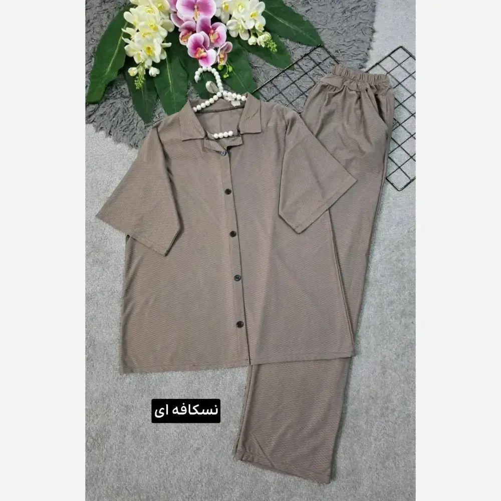 ست بلوز و شلوار زنانه جنس بیسکویتی فری سایز