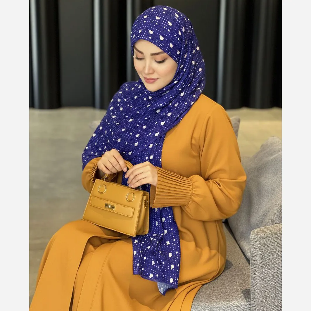 روسری نخ کاستوم طرح شکوفه بهاری خال خالی ریز قواره بزرگ 140x140