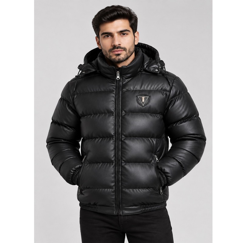 کاپشن کوتاه مردانه چرم مصنوعی با زیپ مدل Da-Km-Gh-Ch-2026-1001