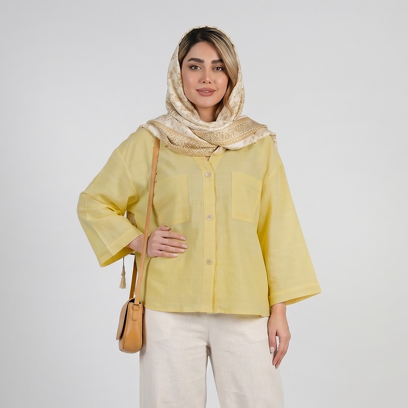 کراپ شومیز آستین سه ربع یقه برگردان زنانه هایکا مدل کادنزا