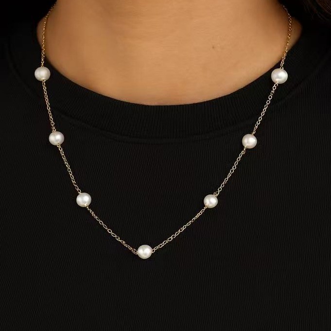 گردنبند زنانه مدل زنجیر و مروارید باروک