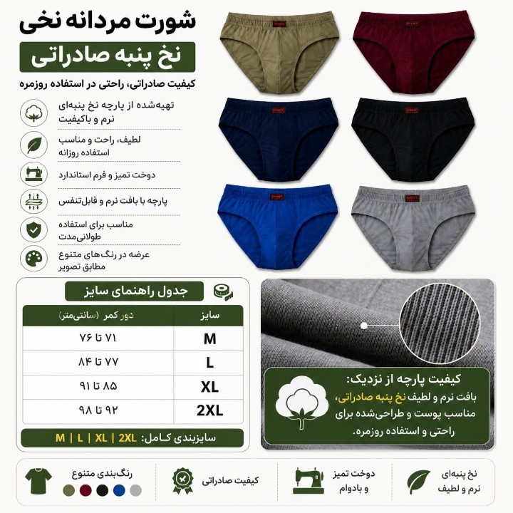 شورت مردانه اسلیپ نخ پنبه بسته 2 عددی کد 111