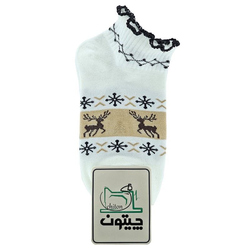 جوراب ساق کوتاه زنانه مدل چیتون طرح گوزنی فرفری بسته 4 عددی