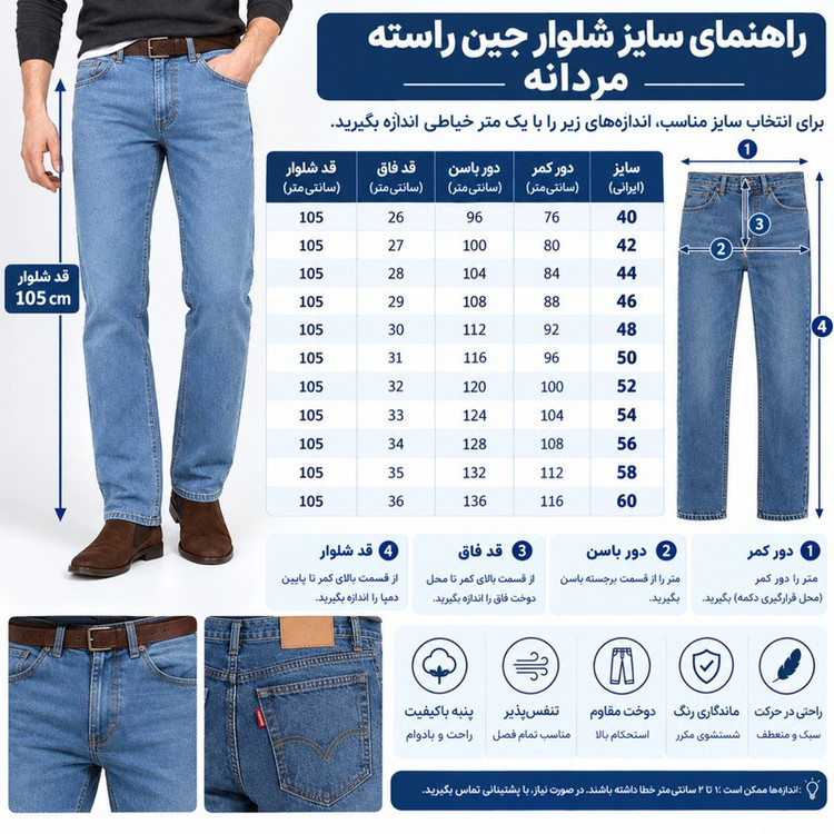 شلوار جین مردانه مدل راسته