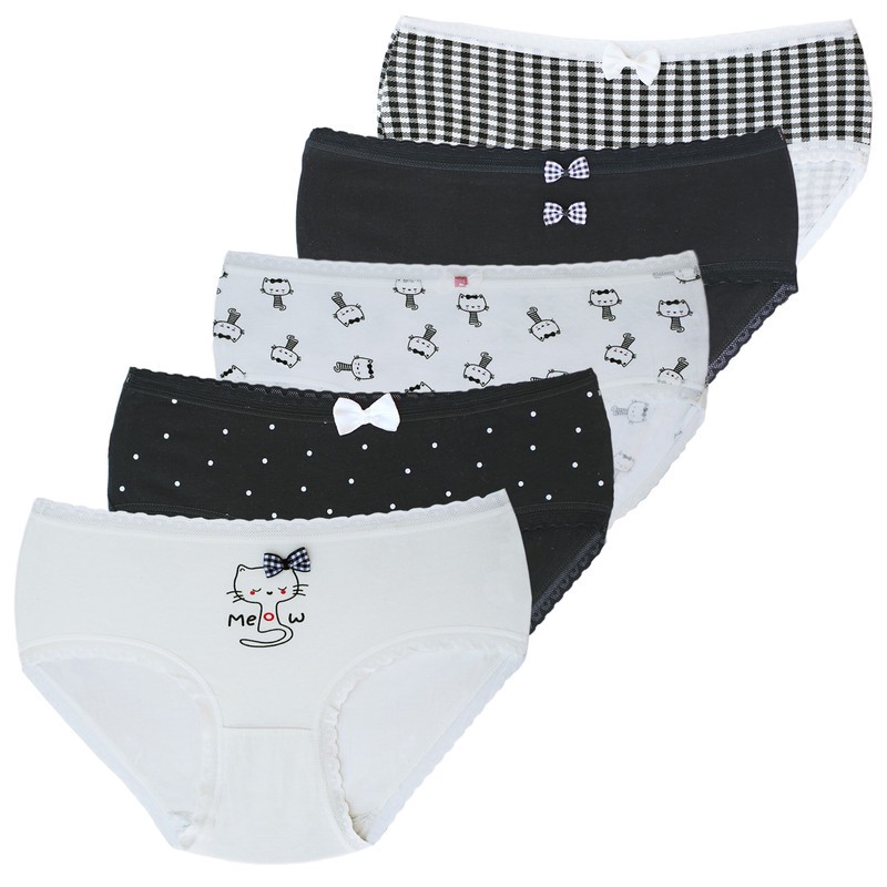 شورت زنانه مدل پنبه ضد حساسیت طرح Meow بسته 5 عددی