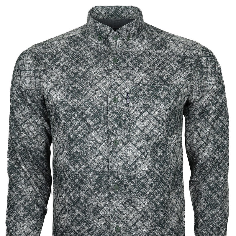 پیراهن آستین بلند یقه برگردان مردانه مدل هندسی زرین جیب دار 14