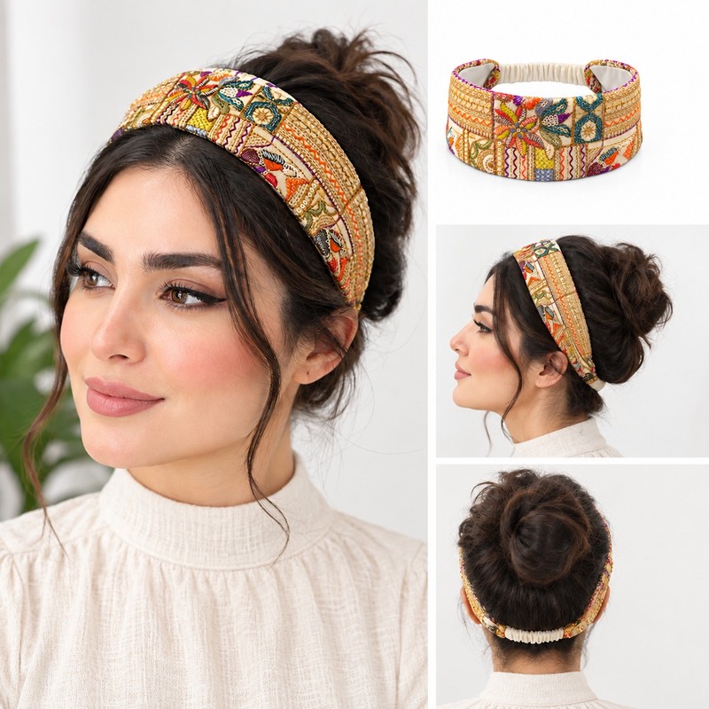 هدبند پارچه ای زنانه مدل سوزندوزی سنتی