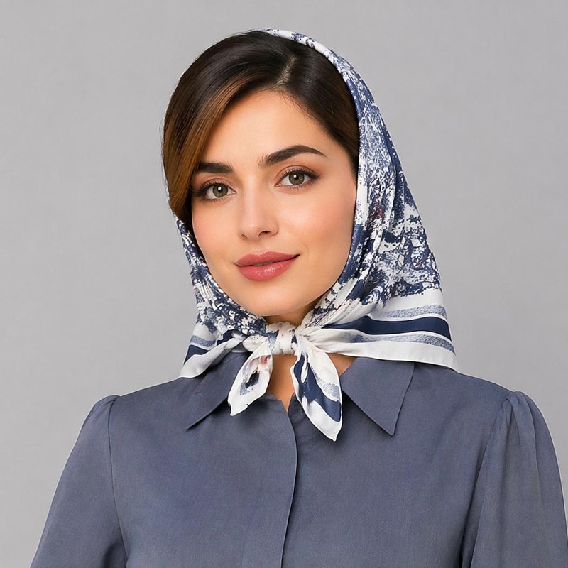 مینی اسکارف ابریشم زنانه مدل سیلک جنگل با طول و عرض ۷۰۷۰ سانتیمتر