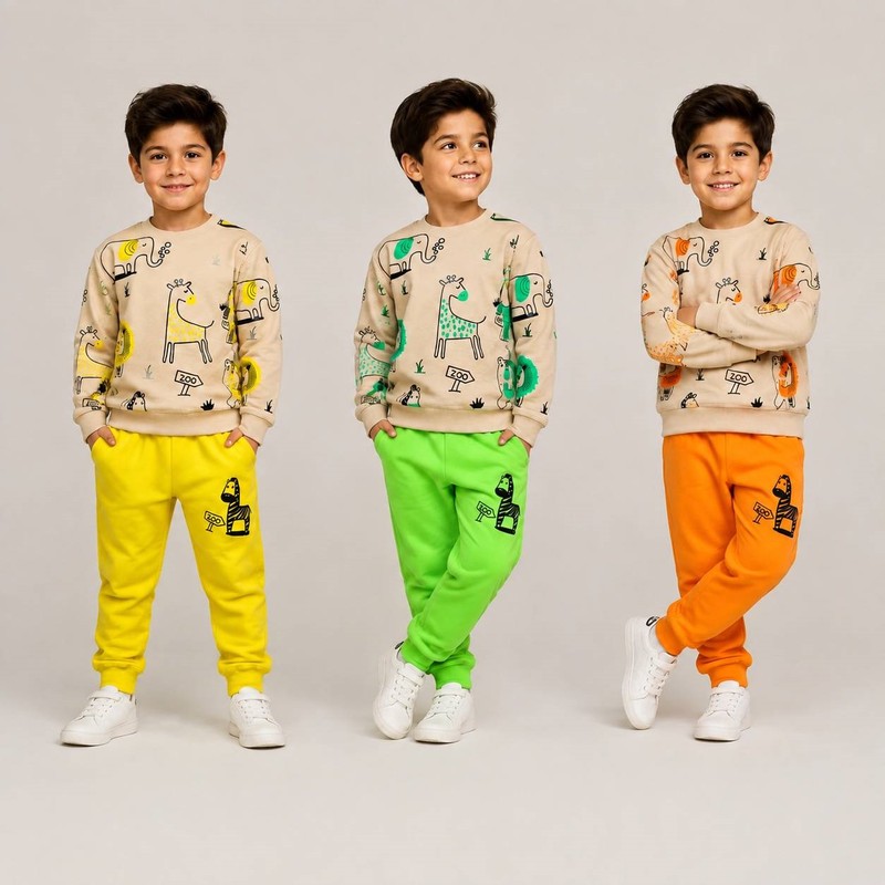 ست سویشرت آستین بلند و شلوار راحتی پسرانه مدل zoo