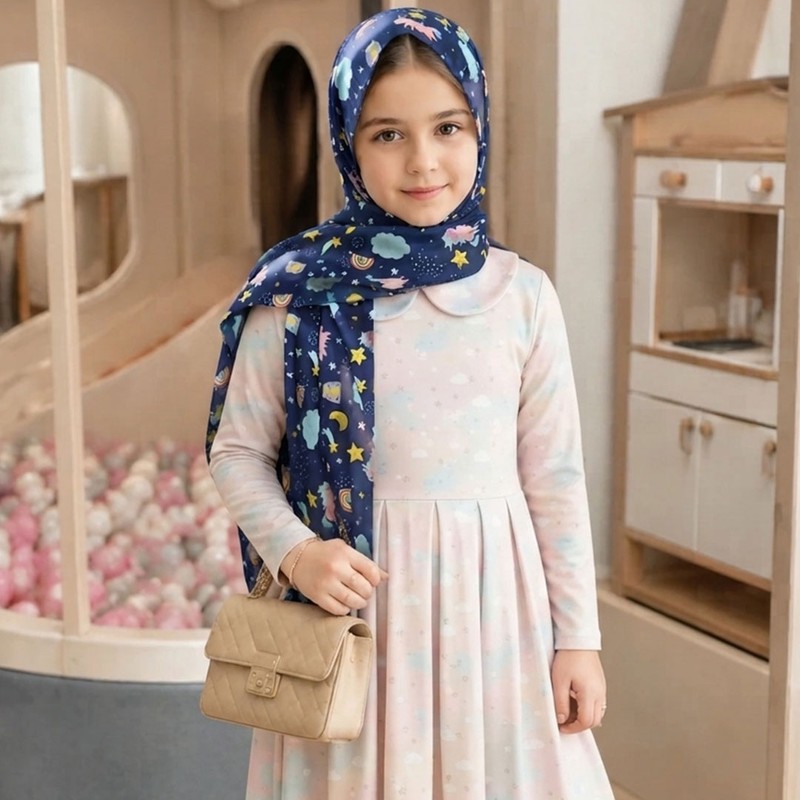 شال دخترانه مدل نخی طرح آسمان شب کد 99665
