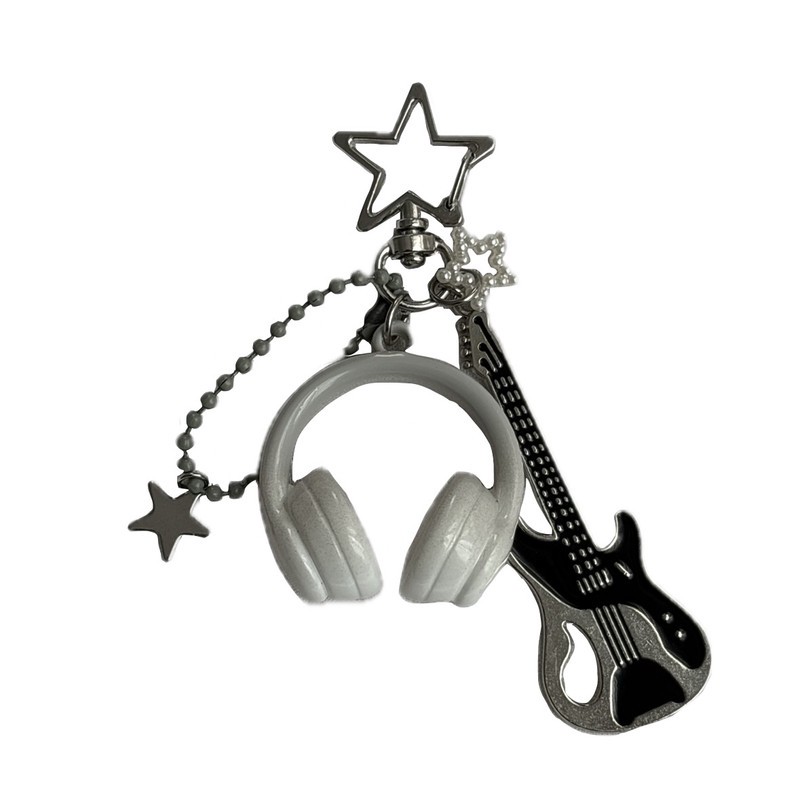 جاکلیدی دخترانه مدل راک استار گیتار و هدفون و ستاره