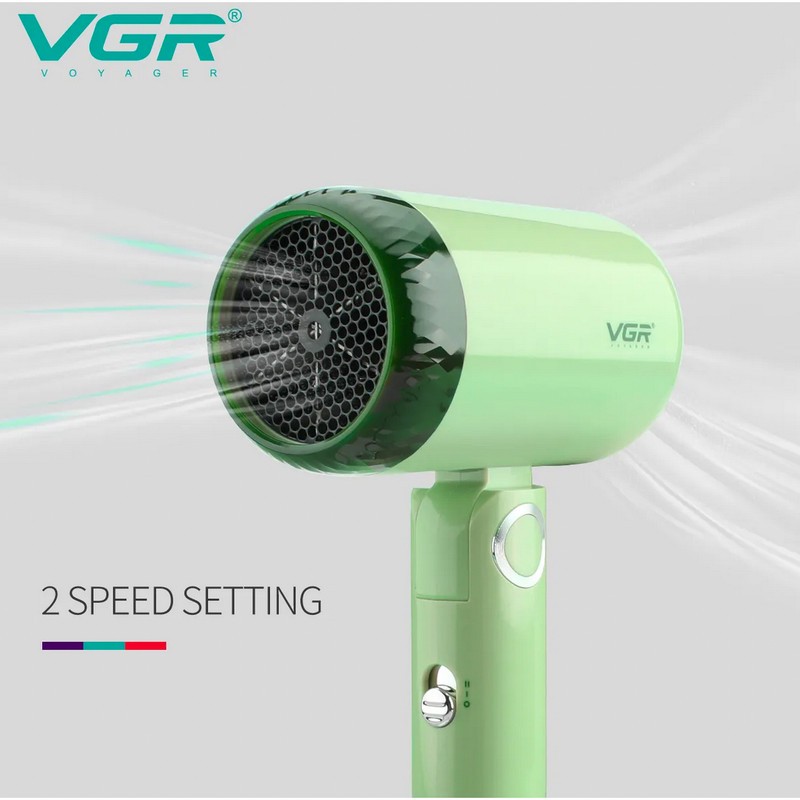 سشوار مسافرتی 1200 وات وی جی ار مدل 421، موتور DC، وزن 342 گرم، دارای سری متمرکزکننده باریک با ویژگی صافکنندگی، با قا...