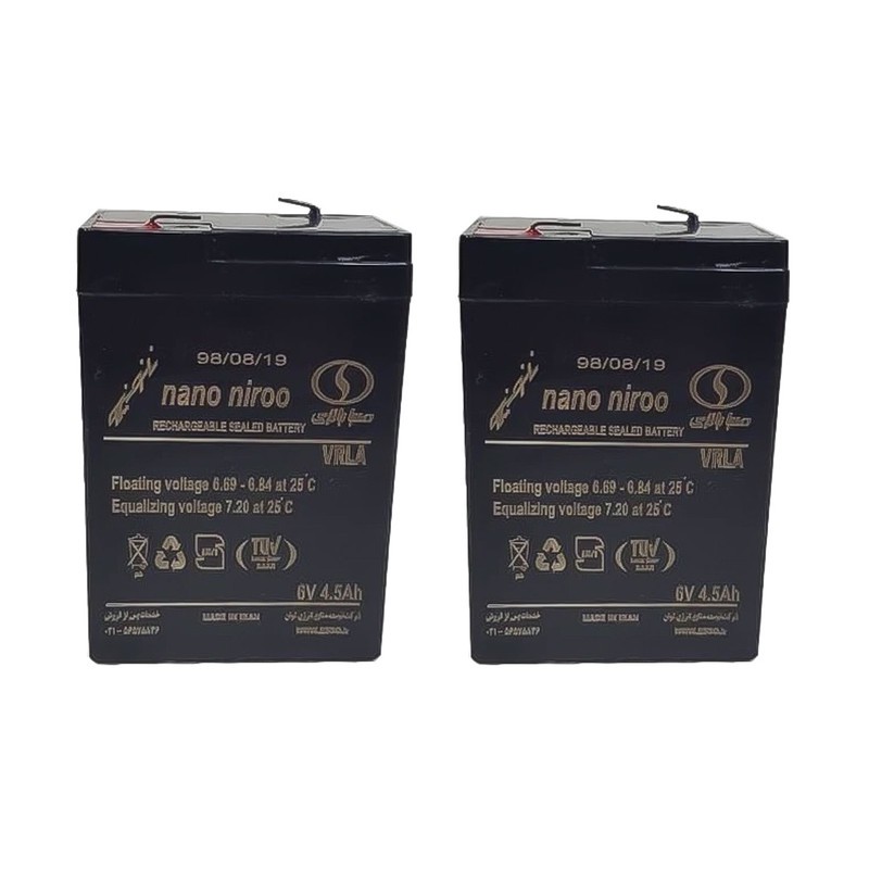 باتری UPS با ولتاژ 6 ولت و شدت جریان 4.5 آمپرساعت صبا باتری مدل نانو نیرو سته دو عددی
