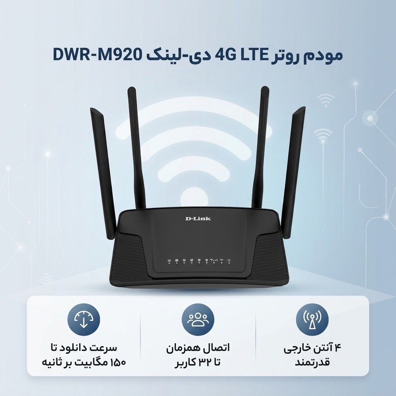 مودم روتر بیسیم 4G LTE دی-لینک مدل DWR-M920 با پشتیبانی از سیمکارت 3G/4G، سرعت تا 150 مگابیت بر ثانیه، پوشش کامل منزل...