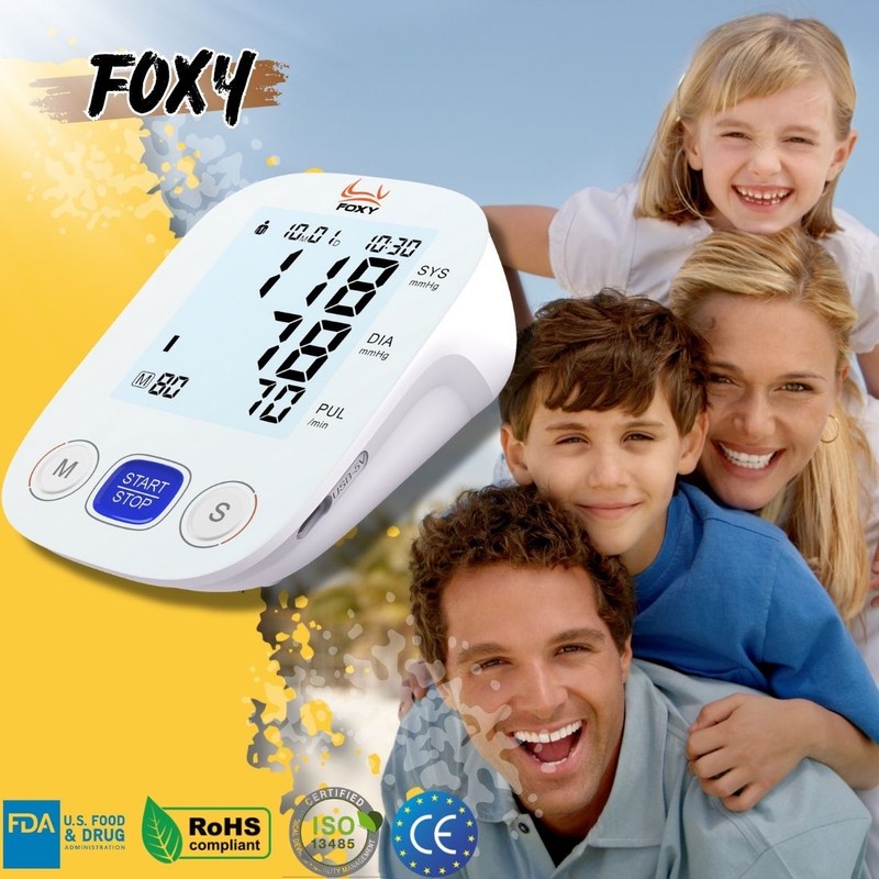 فشارسنج بازویی دیجیتال فوکسی مدل WHITE با قابلیت اندازهگیری فشار خون و ضربان قلب، حافظه بالای 99 رکورد، پشتیبانی دو ک...