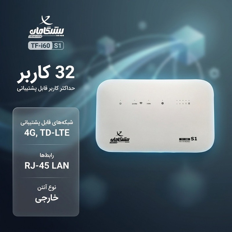 مودم روتر 4G و TD-LTE پیشگامان مدل TF-i60 S1، بههمراه سیمکارت و بسته اینترنت 300 گیگابایتی 6 ماهه، با اتصال وایفای بر...
