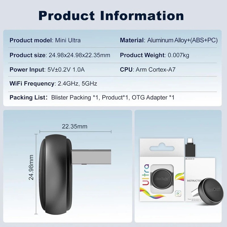 دانگل وایرلس کارپلی و اندروید اتو کارلینکیت مدل Carlinkit Mini Ultra3