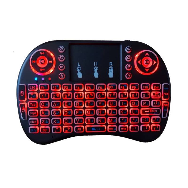 کیبورد بی سیم مدل Persian Letter i8، سوییچ ممبران، Portable، نورپردازی LED RGB