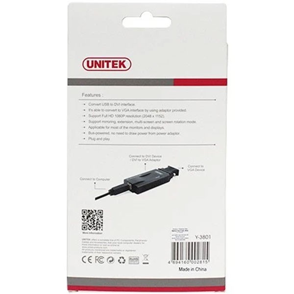 مبدل USB به VGA-DVI یونیتک مدل Y-3801