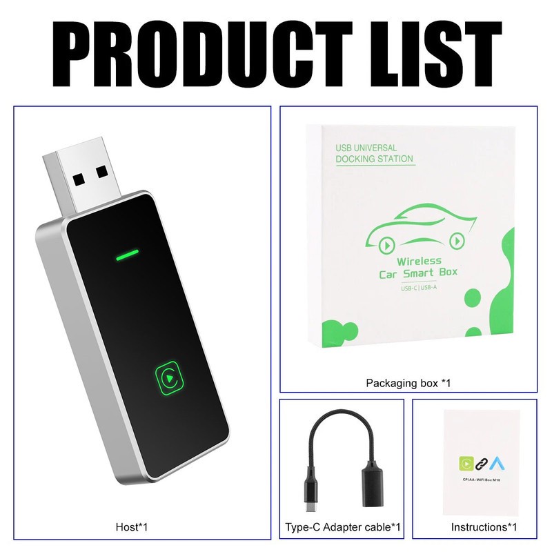 کارپلی و اندروید اتو مدل Wireless P7794 Carplay/Android Auto به همراه مبدل USB به USB-C