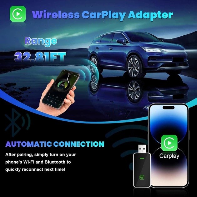 کارپلی و اندروید اتو مدل Wireless P7794 Carplay/Android Auto به همراه مبدل USB به USB-C