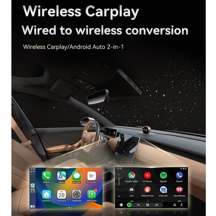 کارپلی و اندروید اتو مدل Wireless CarPlay/Android Auto Q1JS به همراه مبدل USB به USB-C