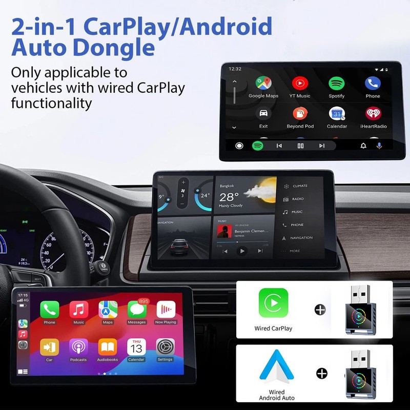 کارپلی و اندروید اتو مدل Wireless CarPlay/Android Auto Q1BD به همراه مبدل USB به USB-C