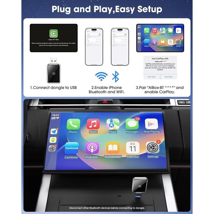 کارپلی و اندروید اتو مدل Wireless CarPlay/Android Auto Q1J به همراه مبدل USB به USB-C