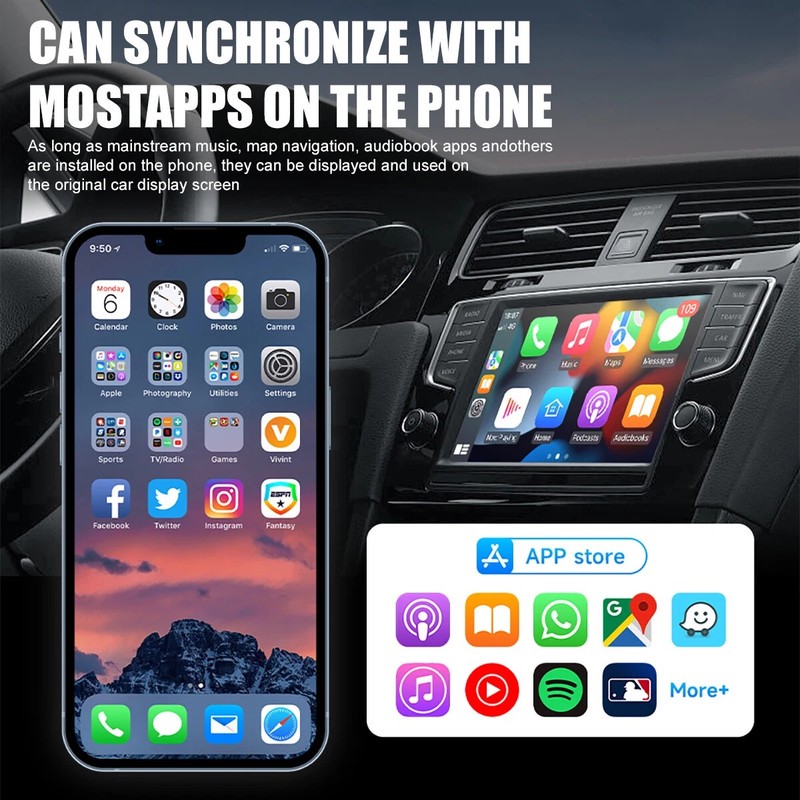 کارپلی و اندروید اتو مدل Wireless P9593 Carplay/Android Auto به همراه مبدل USB به USB-C