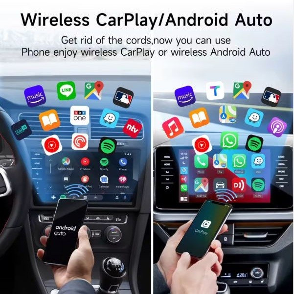 کارپلی و اندروید اتو مدل Wireless P9593 Carplay/Android Auto به همراه مبدل USB به USB-C