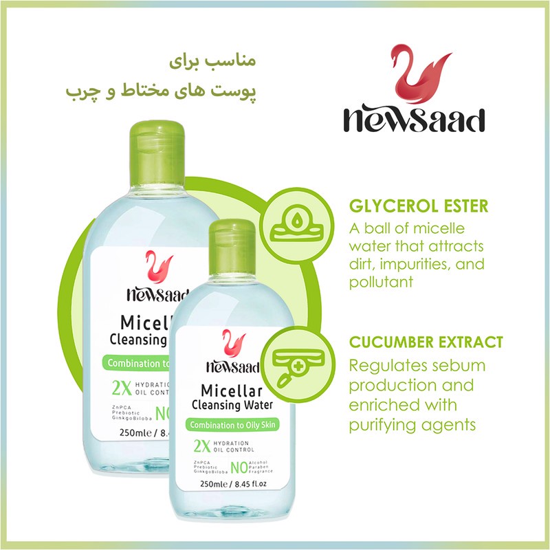 محلول پاک کننده آرایش صورت نیوساد مدل Com-Oil مناسب پوست های چرب حجم 250 میلی لیتر مجموعه چهار عددی