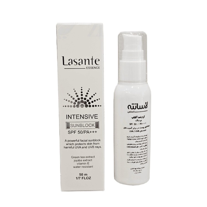 کرم ضد آفتاب بدون رنگ SPF 50 لاسانته مدل شیرین بیان مناسب انواع پوست حجم 50 میلی لیتر