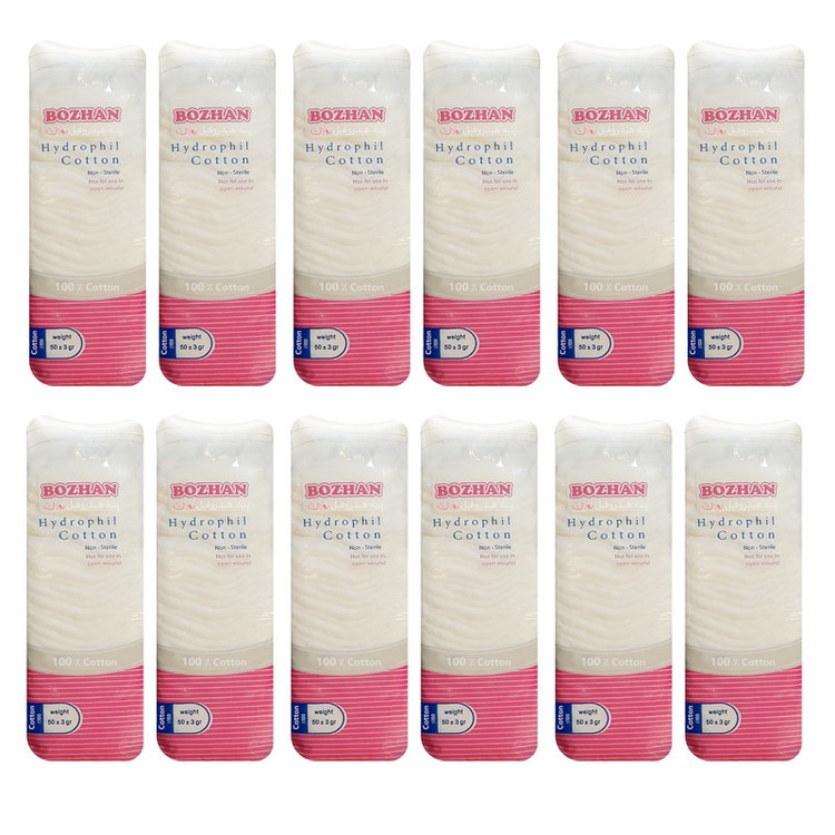 پنبه هیدروفیل بوژان مدل Cotton وزن 50 گرم مجموعه 12 عددی