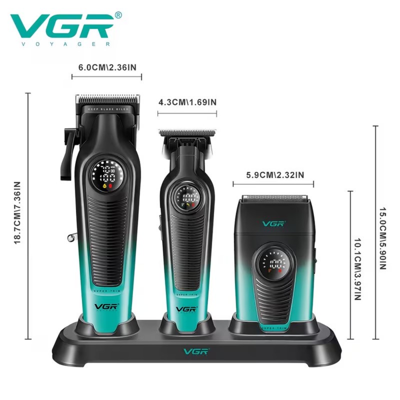 ست ماشین اصلاح موی سر و صورت و بدن شارژی وی جی ار مدل V-196 S3 مجموعه 3 عددی وزن 600 گرم با باتری لیتیمی 2000 میلیآمپ...