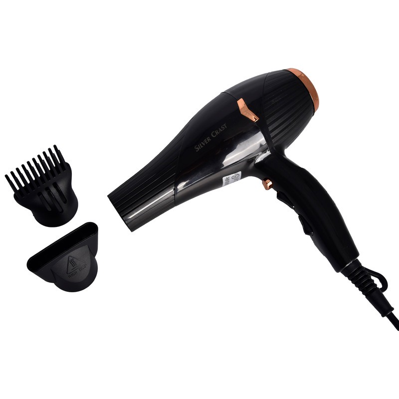 سشوار خانگی 10000 وات سیلور کرست مدل SC-1001، موتور AC، وزن 565 گرم، دارای سری متمرکزکننده باریک، سری شانهدار با ویژگ...