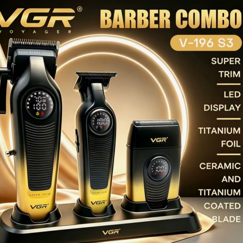 ست ماشین اصلاح موی سر و صورت و بدن شارژی وی جی ار مدل V-196 S3 مجموعه 3 عددی وزن 600 گرم با باتری لیتیمی 2000 میلیآمپ...