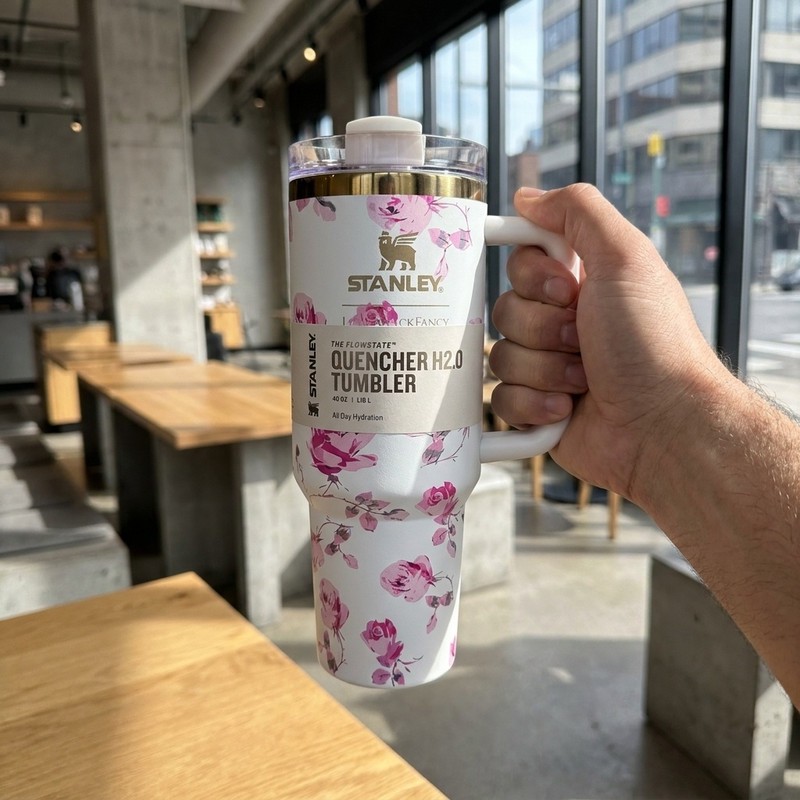 تراول ماگ مدل دسته دار گل دار کد QUENCHER H20 TUMBLER گنجایش 1.180 لیتر