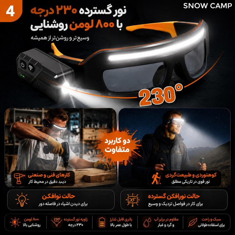 عینک ایمنی اسنو کمپ مدل سنسور دار