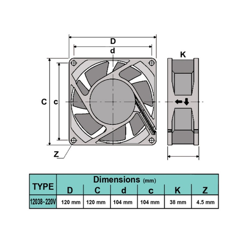 خنک کننده رک دتک مدل FP-12038-B