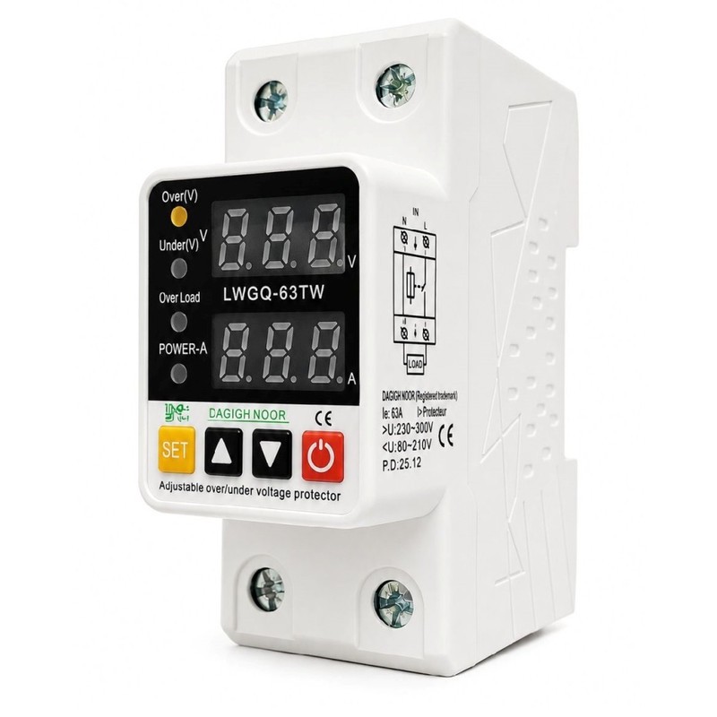 محافظ ولتاژ و جریان تک فاز دقیق نور مدل LWGQ-63TW