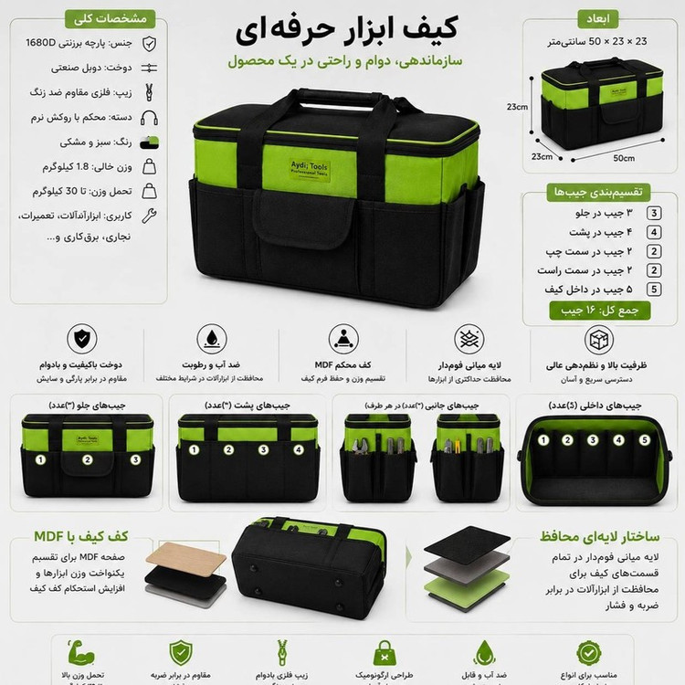 کیف ابزار آیدی تولز مدل پاور سایز 52 سانتی متر