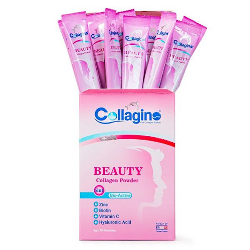 پودر کلاژن تقویتکننده پوست، مو و ناخن کلاژینو بیوتی مدل Beauty حاوی کلاژن پپتاید ماهی، ویتامین سی، زینک، بیوتین و هیا...